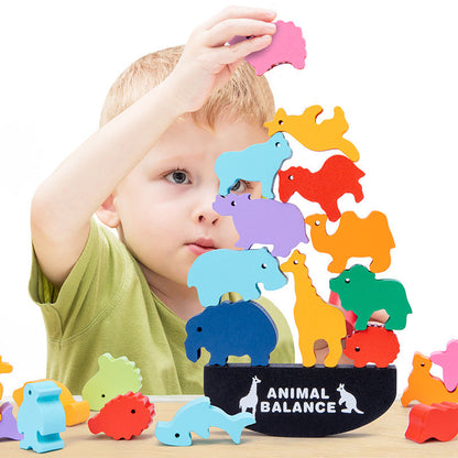 Houten Dieren Balanceerspel – Voor Kinderen – Met Kleurrijke Dierenblokken