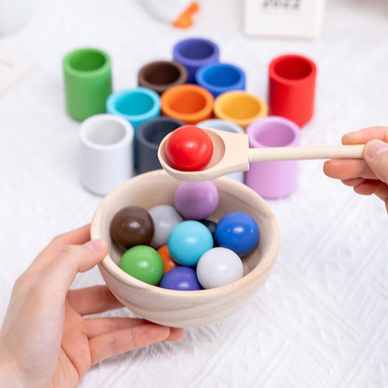 Houten Stapelspeelgoed – Kleurherkenning – Voor Kinderen – Met Houten Lepel