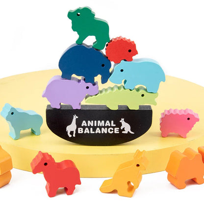 Houten Dieren Balanceerspel – Voor Kinderen – Met Kleurrijke Dierenblokken