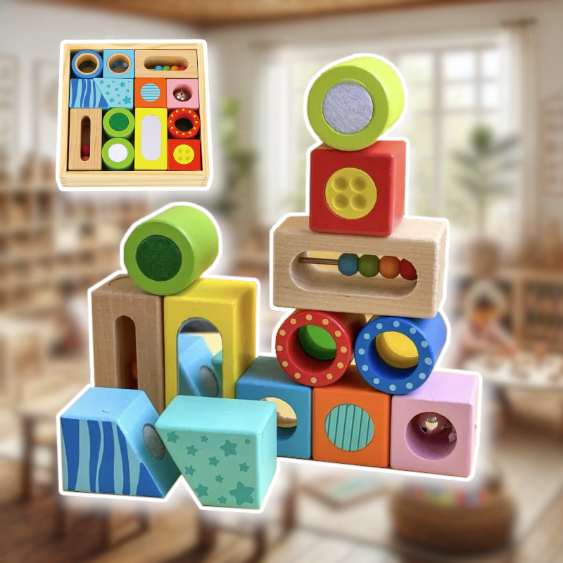 Houten Puzzel Spel – Voor Kinderen – Met Kleurrijke Vormen en Gevoelige Puzzels